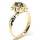Anel chuveiro de ouro 18k com diamantes e safira