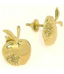 Brinco em ouro amarelo 18k feminino com brilhantes - Maça - 1BRB0015 Brinco em ouro amarelo 18k feminino com brilhantes - Maça - 1BRB0015