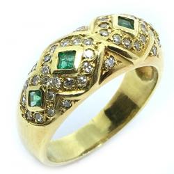 Anel em ouro 18k com brilhantes e esmeraldas - 2ABE0010 Anel em ouro 18k com brilhantes e esmeraldas - 2ABE0010