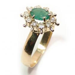 Anel chuveiro de ouro 18k com diamantes e esmeralda - 2ABE0025 Anel chuveiro de ouro 18k com diamantes e esmeralda - 2ABE0025