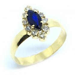 Anel chuveiro de ouro 18k com diamantes e safira - 2ABS0049 Anel chuveiro de ouro 18k com diamantes e safira - 2ABS0049