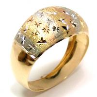Anel de ouro amarelo branco e vermelho 18k - Jateado