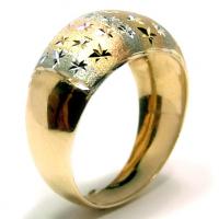 Anel de ouro amarelo branco e vermelho 18k - Jateado