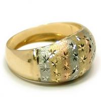 Anel de ouro amarelo branco e vermelho 18k - Jateado