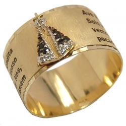 Anel em ouro 18k com safira -N.Sra.Aparecida - 2ANS0008 Anel em ouro 18k com safira -N.Sra.Aparecida - 2ANS0008