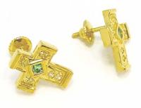 Brinco em cruz de ouro 18k feminino com esmeralda e diamantes Brinco em cruz de ouro 18k feminino com esmeralda e diamantes