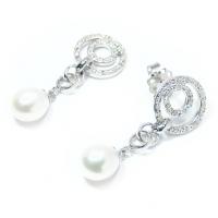 Brinco em ouro branco 18k feminino com pérolas e brilhantes Brinco em ouro branco 18k feminino com pérolas e brilhantes