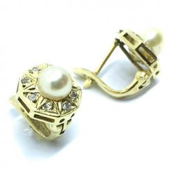 Brinco em ouro amarelo 18k feminino com pérola e brilhante - 2BBP0031 Brinco em ouro amarelo 18k feminino com pérola e brilhante - 2BBP0031