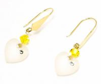 Brinco coração de cristal fosco e ouro 18k feminino Brinco coração de cristal fosco e ouro 18k feminino