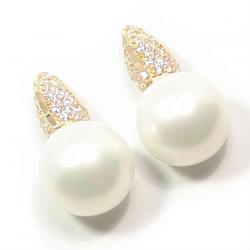 Brinco em ouro 18k feminino com pérolas e zirconia Brinco em ouro 18k feminino com pérolas e zirconia