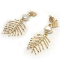 Brincos em ouro 18k feminino com 2 pérolas Grão de arroz Brincos em ouro 18k feminino com 2 pérolas Grão de arroz
