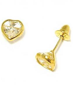 Brinco em ouro amarelo 18k com zirconia- Coração - 2BRZ0003 Brinco em ouro amarelo 18k com zirconia- Coração - 2BRZ0003