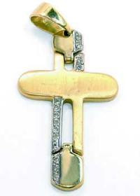 Pingente em cruz ouro amarelo e branco 18k com brilh Pingente em cruz ouro amarelo e branco 18k com brilh