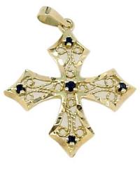 Crucifixo em ouro amarelo 18k c/ safira azul