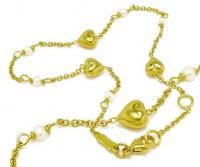 Pulseira infantil em ouro 18k com perolas e cora��es