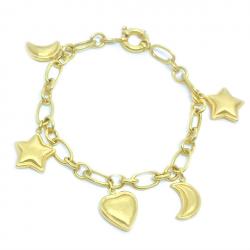 Pulseira feminina em ouro 18k elos c/pingentes ocos - 2PUO0626 Pulseira feminina em ouro 18k elos c/pingentes ocos - 2PUO0626