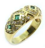 Anel em ouro 18k com brilhantes e esmeraldas - 2ABE0010 Anel em ouro 18k com brilhantes e esmeraldas - 2ABE0010