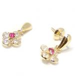 Brinco em ouro amarelo 18k feminino com zirconia - Flor pingente Brinco em ouro amarelo 18k feminino com zirconia - Flor pingente