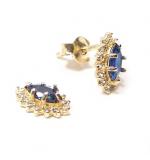Brinco de ouro amarelo 18k com zirconis e pedra sintetica feminino Brinco de ouro amarelo 18k com zirconis e pedra sintetica feminino