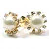Brinco em ouro 18k com p�rolas e zirconia