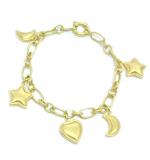 Pulseira feminina em ouro 18k elos c/pingentes ocos - 2PUO0626 Pulseira feminina em ouro 18k elos c/pingentes ocos - 2PUO0626