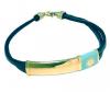Pulseira de couro, chapa e fecho em ouro 18k