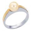 Anel em a�o inox, P�rola e ouro amarelo 18k