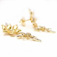 Brinco em ouro amarelo 18k feminino flores e diamantes - 1BRB0089