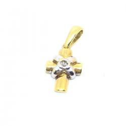 Pingente em forma de cruz em ouro amarelo 18k com brilhante -1PIB0095 Pingente em forma de cruz em ouro amarelo 18k com brilhante -1PIB0095