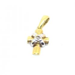 Pingente em forma de cruz em ouro amarelo 18k com brilhante -1PIB0095