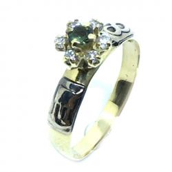 Anel chuveiro de ouro 18k com diamantes e esmeralda - 2ABE0012