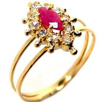 Anel chuveiro de ouro 18k com diamantes e rubi - 2ABR0014