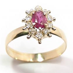 Anel chuveiro de ouro 18k com diamantes e rubi - 2ABR0025