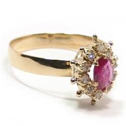 Anel chuveiro de ouro 18k com diamantes e rubi - 2ABR0025