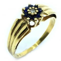 Anel em ouro 18k com diamantes e safira - 2ABS0031