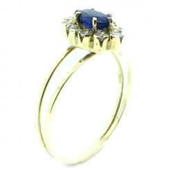 Anel chuveiro de ouro 18k com diamantes e safira - 2ABS0069