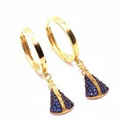 Brinco ouro amarelo 18k pedras sintticas azuis - Aparecida - 2BPD0131