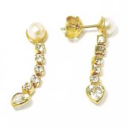 Brinco em ouro amarelo 18k feminino com prola e zirconia - 2BPP0008 (Produto Esgotado)