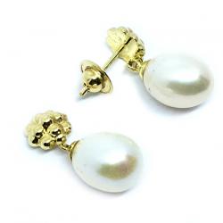 Brinco em ouro 18k feminino com 2 prolas pingentes - 2BPR0086