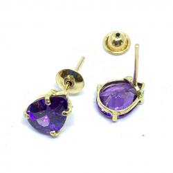 Brinco em ouro 18k com zirconia - gota lilas - 2BRZ0010