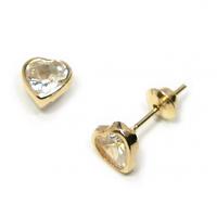 Brinco em ouro 18k feminino com zircônia - Coração - 2BRZ0147