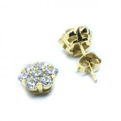 Brinco em ouro 18k com zirconia - Flor - 2BRZ0227