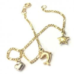 Pulseira feminina ouro 18k - Groumette 3x1 - Ping.Est/Golf/Corac - 2PUO0647