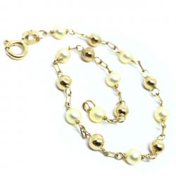 Pulseira feminina infantil em ouro 18k com prolas - 2PUP0011