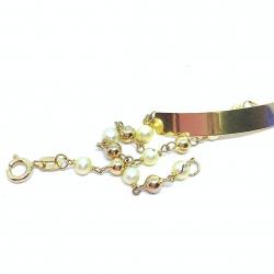 Pulseira feminina infantil em ouro 18k com prolas - 2PUP0012