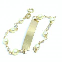 Pulseira Infantil feminina ouro 18k - Chapa com perolas - 2PUP0013