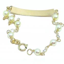 Pulseira Infantil feminina ouro 18k - Chapa com perolas - 2PUP0013