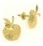 Brinco em ouro amarelo 18k feminino com brilhantes - Maça - 1BRB0015 Brinco em ouro amarelo 18k feminino com brilhantes - Maça - 1BRB0015