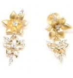 Brinco em ouro amarelo 18k feminino flores e diamantes - 1BRB0089