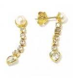Brinco em ouro amarelo 18k feminino com prola e zirconia - 2BPP0008 (Produto Esgotado)